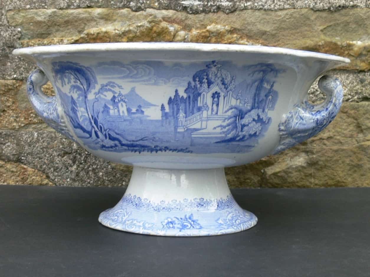 Rare Antique Davenport Ironstone Large Footed Pearl Ware Bowl 1866